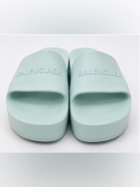Balenciaga Womens 6 Sandals Chunky Rubber Slip On Slides Platform Minty Burst